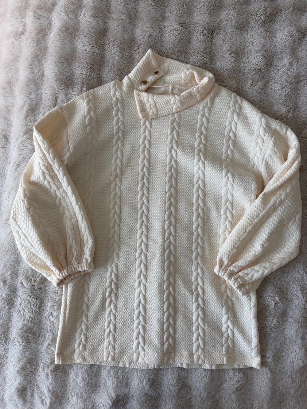 Cream Cable Knit Mock Neck Sweater